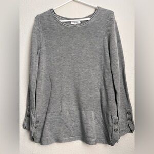 Calvin Klein Light Gray Ribbed Knit Crewneck Sweater